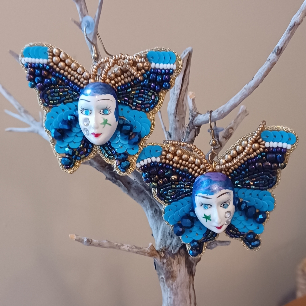 2/$30 Handmade Repurposed Vintage Mask Butterfly Earrings